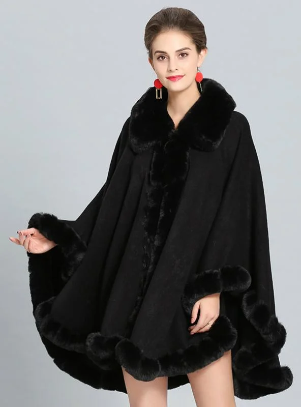 FALL WINTER CASHMERE CAPE FEMALE FOX FUR COLLAR SHAWL Fashionable Oversized Shawl