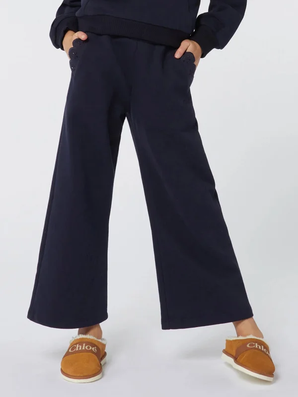 Chloé Girls Fleece Trousers in Navy Trousers Culottes Wide Leg