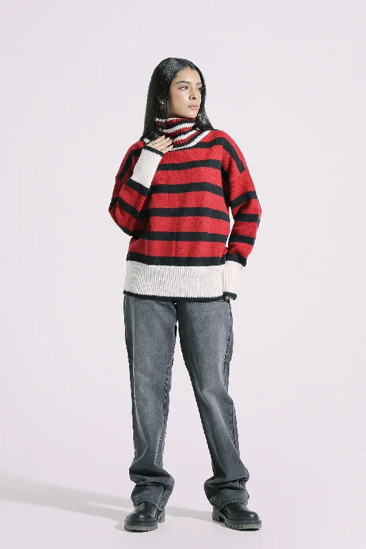 TURTLE NECK STRIPED SWEATER (E0558/108/306) Hooded Sweater Collared Sweater Shawl Collar