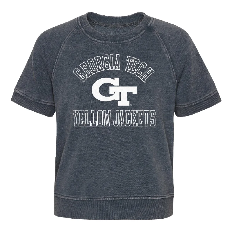 Girls Georgia Tech Yellow Jackets Cheer Squad Grey Short Sleeve Sweatshirt Hoodie with Hem Drawcord Adjustable Customizable Girls Georgia Tech Yellow Jackets Cheer Squad Grey Short Sleeve Sweatshirt Hoodie with Hem Drawcord Adjustable Customizable
