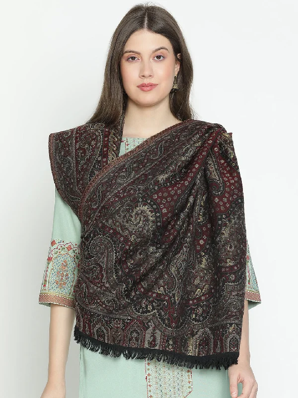 Opulent Design Black Women Jacquard Shawl Elegant Pashmina Shawl Cape