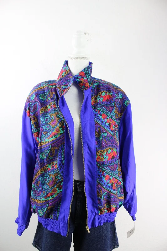 Vintage Blue Jacket (M) Print Jacket Jacquard Jacket Embroidered Jacket