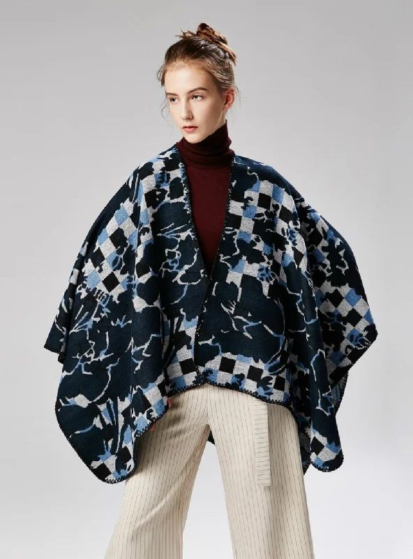 MOSAIC PATTERN CASHMERE SHAWL CAPE BOTH POSITIVE NEGATIVE Elegant Velvet Shawl Cape