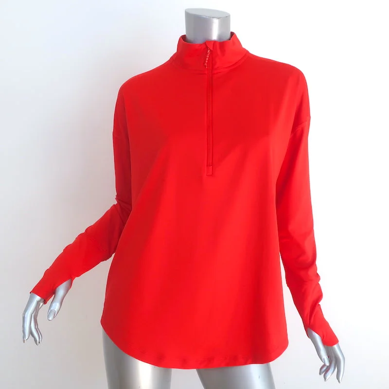 THE GREAT x Eddie Bauer Long Sleeve Zip Pullover Top Red Size Medium Seamless Knit Pullover