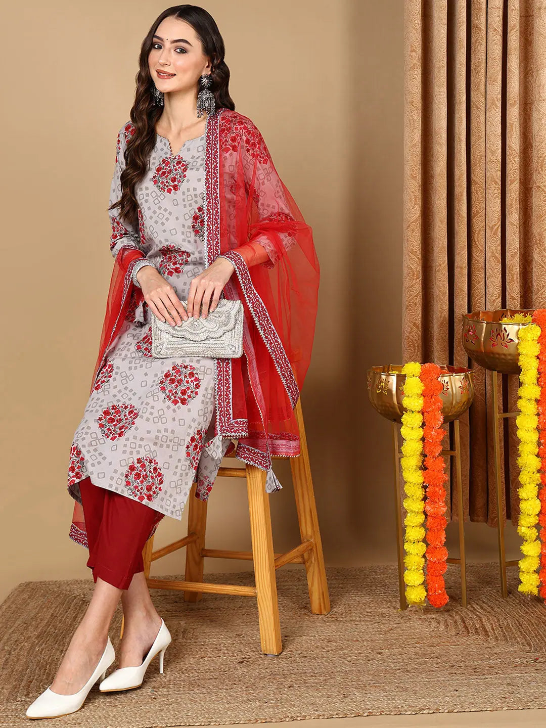 Ahika Women Grey Pure Cotton Geometric Printed Straight Kurta Trouser With Dupatta Trousers Favorite Customer Ahika Women Grey Pure Cotton Geometric Printed Straight Kurta Trouser With Dupatta Trousers Favorite Customer