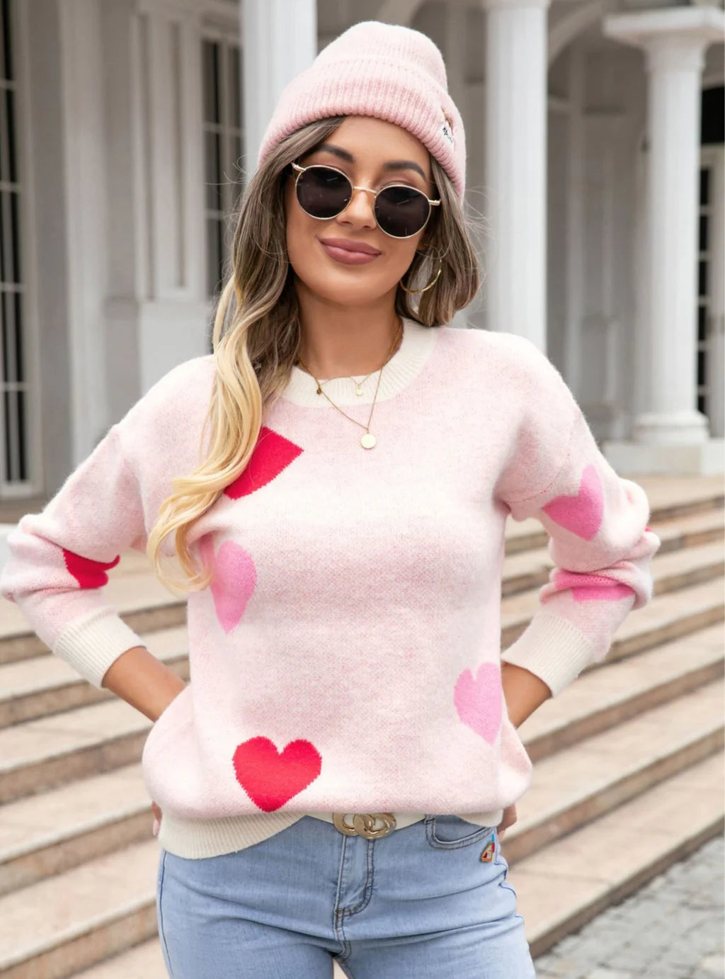 Love Round Neck Knitted Pullover Sweater Cold Shoulder Design