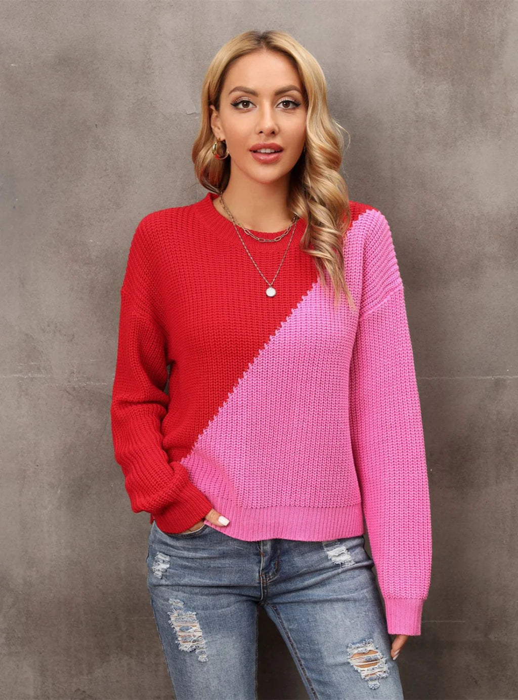 Fuchsia Pullover Loose Sweater Solo Sleeve Pullover