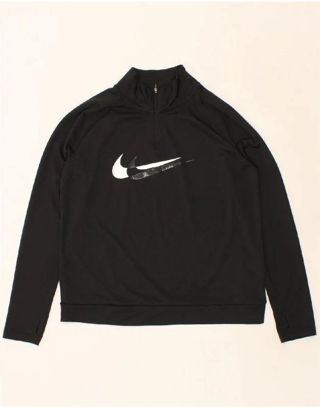 NIKE Womens Dri Fit Graphic Pullover Tracksuit Top UK 14 Medium Black Lantern Sleeve Elegant