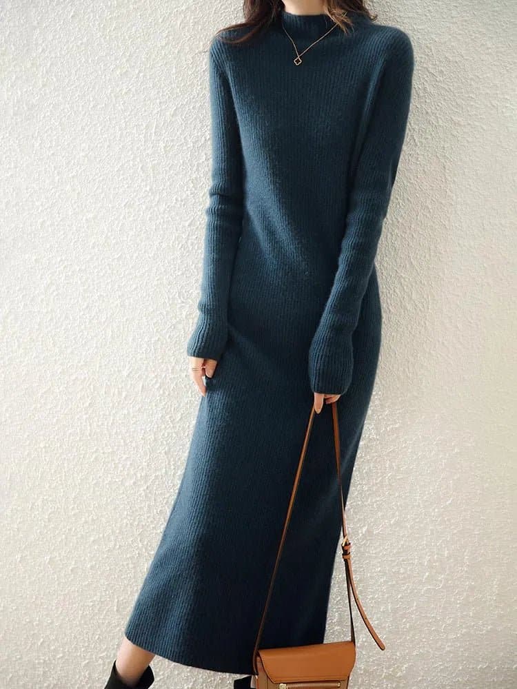 Knitted Wool Sweater Dress Tailored Straight A-Line