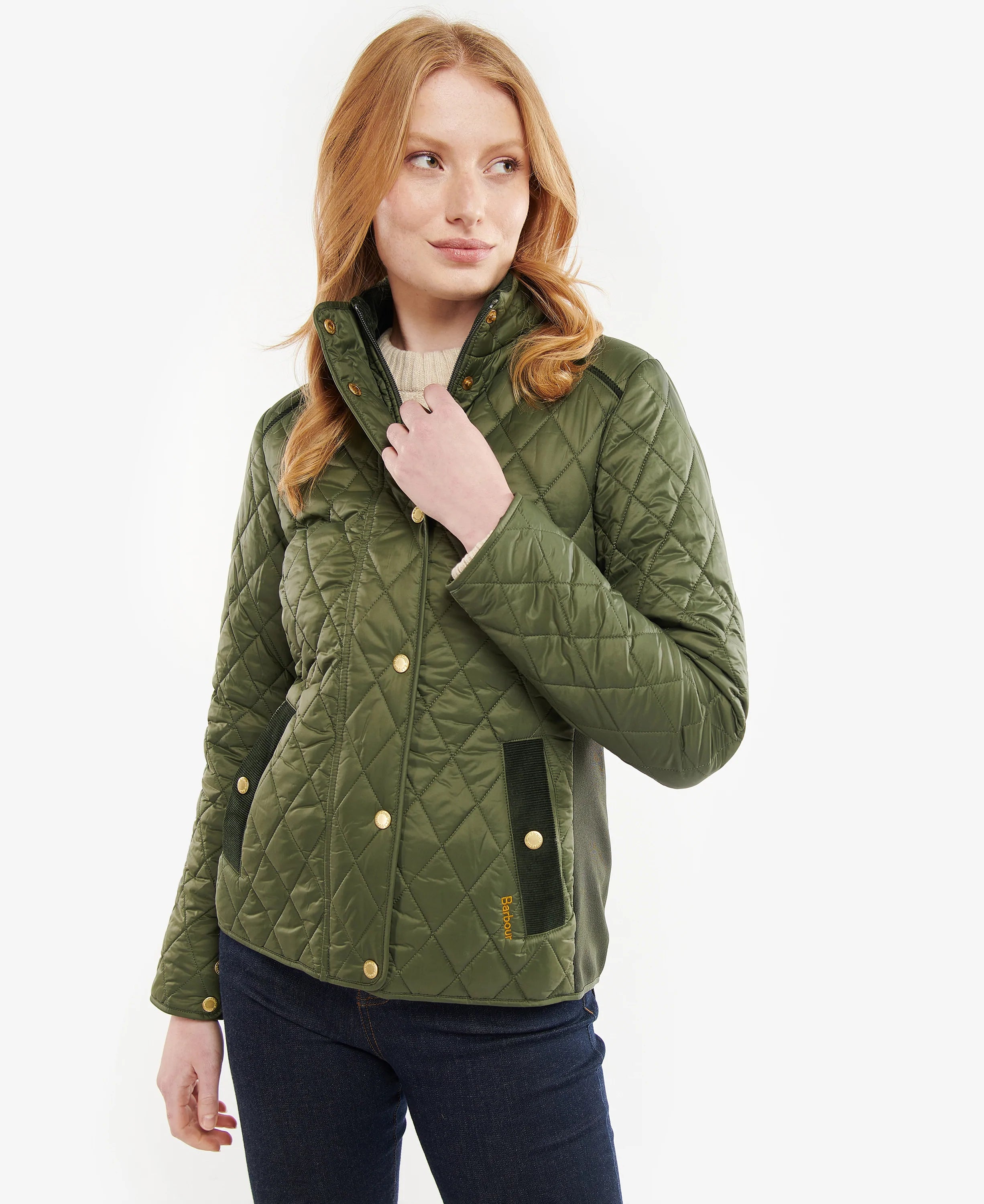 Women's Barbour | Yarrow Quilt Jacket | Olive Appliqued Jacket Beaded Jacket Sequined Jacket