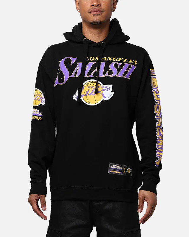 Hyperfly X My Hero Academia X NBA Los Angeles Lakers Hoodie Black Hoodie with Tie-Dye Psychedelic Retro Hyperfly X My Hero Academia X NBA Los Angeles Lakers Hoodie Black Hoodie with Tie-Dye Psychedelic Retro
