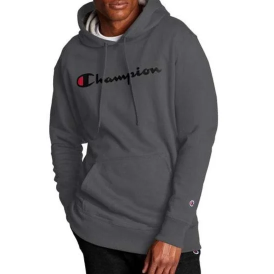 Men's Champion Script Logo Powerblend® Pullover Hoodie Three Quarter Sleeve