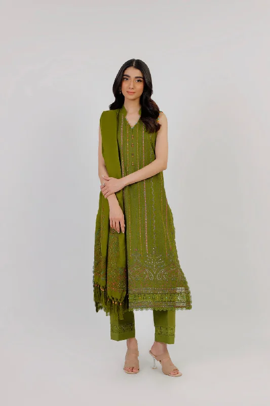 3 Pc Embroidered Khaddar Suit With Shawl Luxurious Cashmere Shawl Wrap