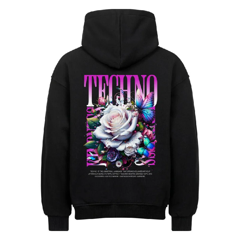 "Techno Flower"  Oversized Hoodie Hoodie with Hem Embroidery Detailed Premium