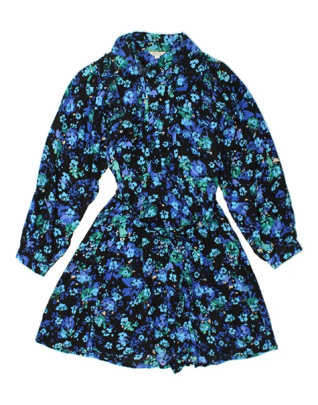 MONSOON Womens Pullover Shirt Dress UK 10 Small Navy Blue Floral Viscose Cap Sleeve Casual