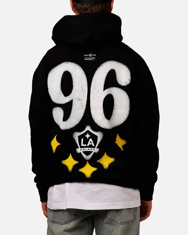 Mitchell & Ness X Los Angeles Galaxy X Culture Kings Spraypaint Hoodie Black Hoodie with Hem Fringe Bohemian Relaxed Mitchell & Ness X Los Angeles Galaxy X Culture Kings Spraypaint Hoodie Black Hoodie with Hem Fringe Bohemian Relaxed