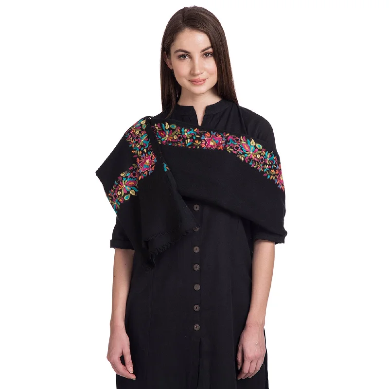 Buti Flora Black Shawl Comfortable Cotton Shawl Wrap