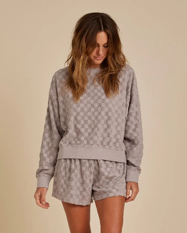 Rylee & Cru Boxy Pullover in Cloud Check Boat Neck Sweater