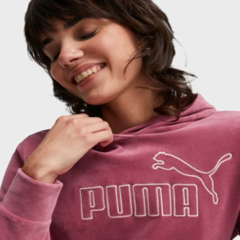 Women's Puma Essentials+ Velour Pullover Hoodie Hoodie with Pocket Utility Practical