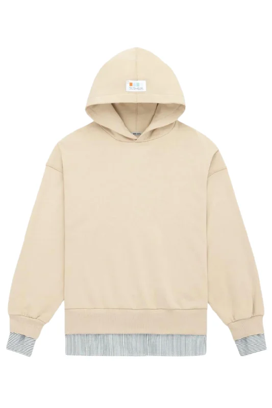 The Smart Hoodie | Beige Multi Hoodie with Ribbed Neckline Snug Warm