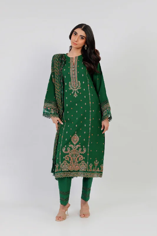 3 Pc Embroidered Khaddar Suit With Shawl Chic Cotton Shawl Wrap