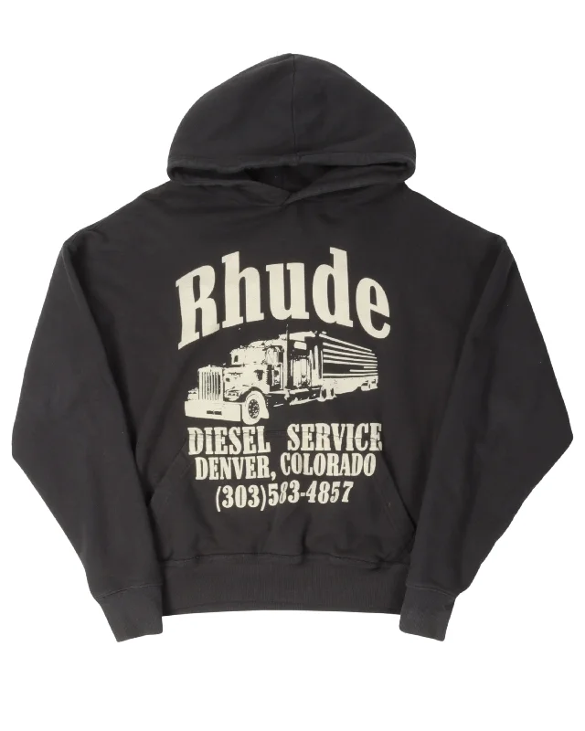 Diesel Service Hoodie Hoodie with Hem Applique Textured Unique