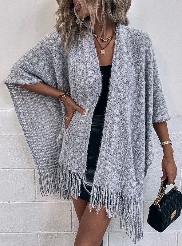 CROCHETED KNITTED FRINGED CLOAK SHAWL Fashionable Wool Shawl Cape