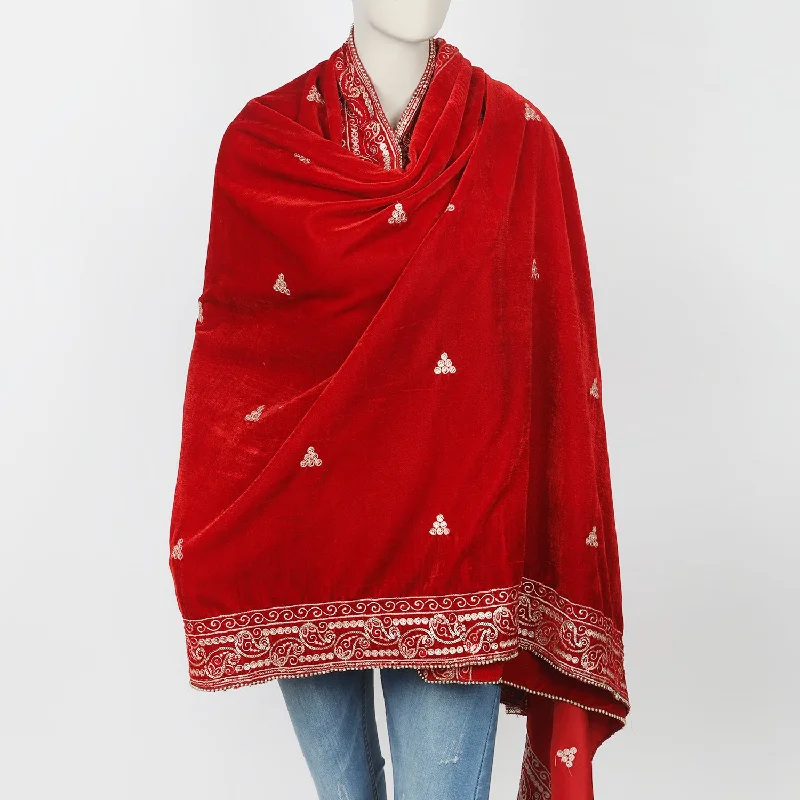 Women's Velvet Shawl - Red Warm Woolen Shawl Wrap