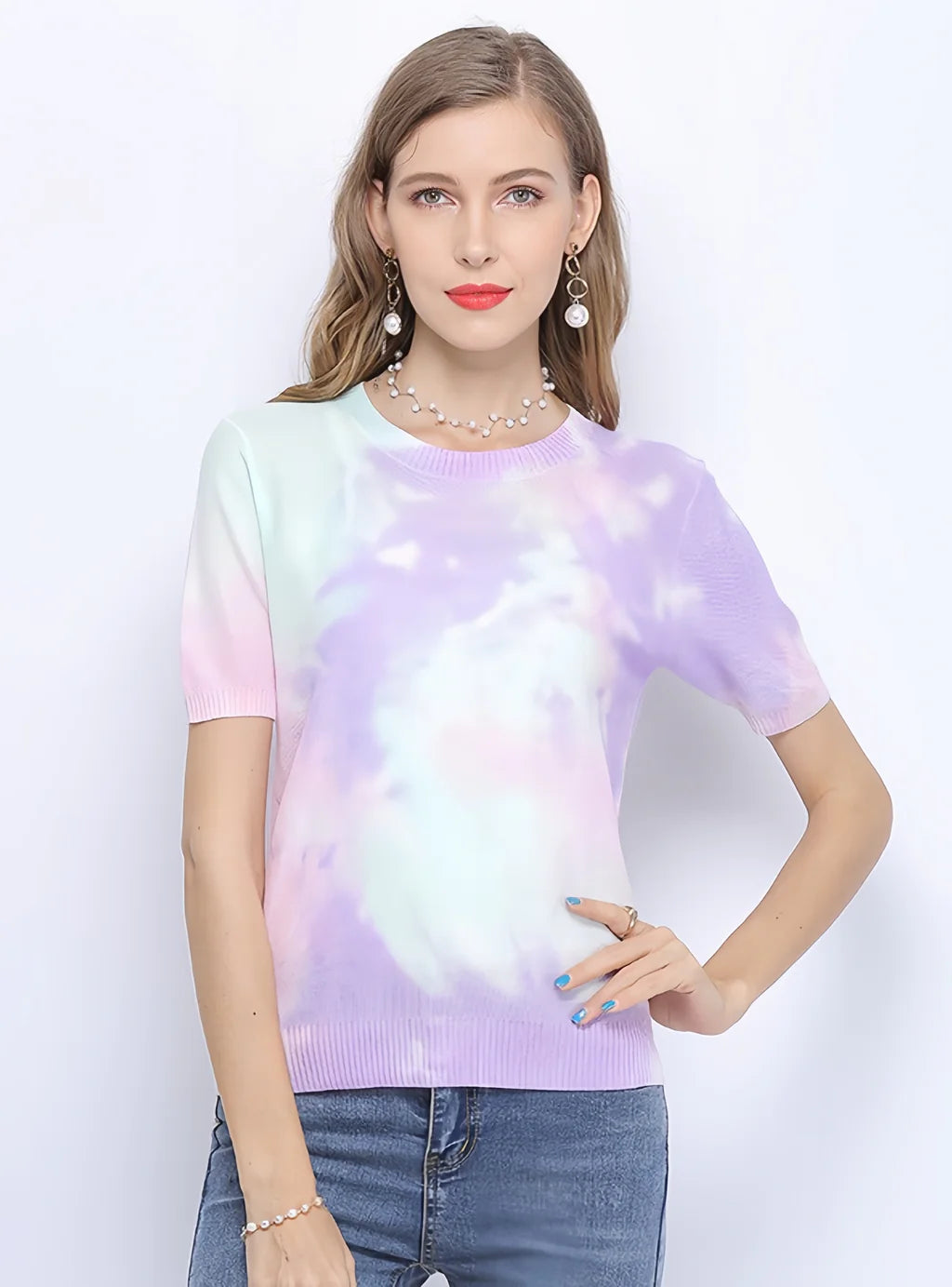 CLASSY SHORT-SLEEVED PULLOVER TIE-DYED SHIRT Over Sleeve Pullover