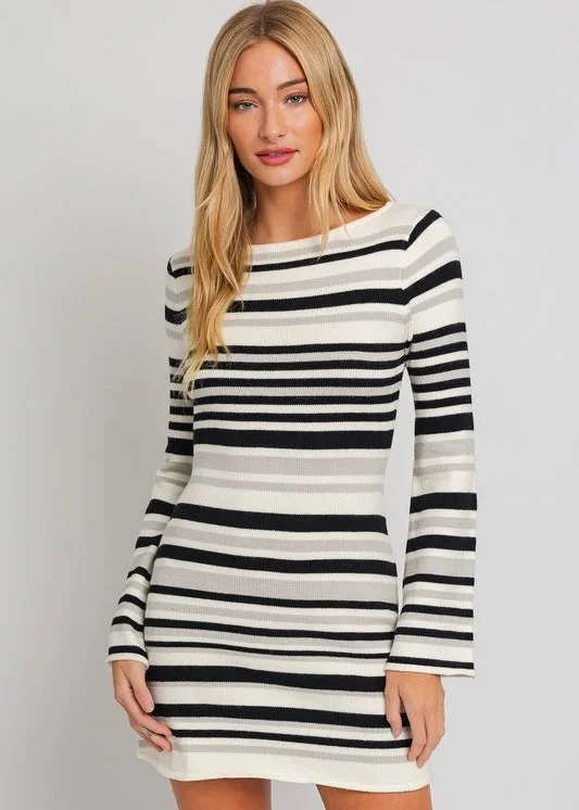 Ring The Bell Sleeve Stripe Sweater Dress Stylish Fashionable Trendy