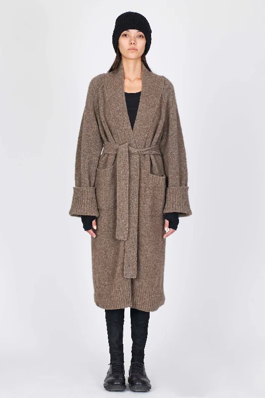 Shawl Collar Yak Wool Coat Taupe Comfortable Plaid Shawl Wrap