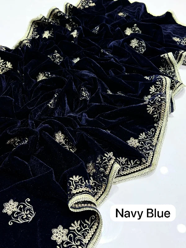 Elegant And Beautiful Velvet Shawl Machine Navy Blue Soft Cashmere Shawl Wrap