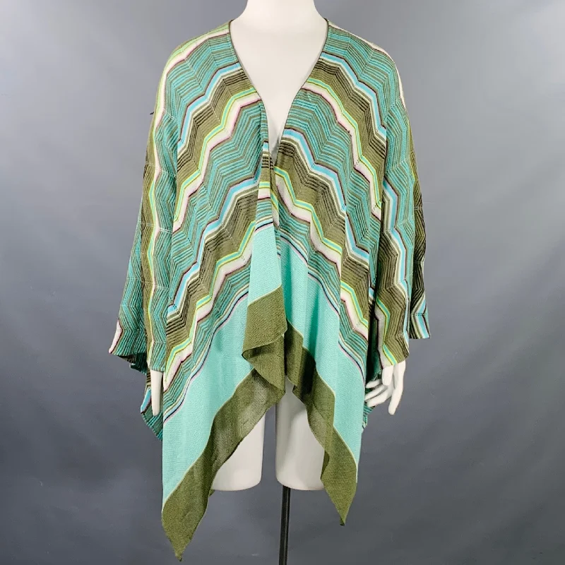 M MISSONI One Size Green Yellow Cotton Blend Zig Zag Shawl Casual Top Classic Knit Shawl Wrap