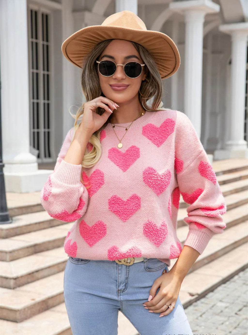 Love Round Neck Pullover Sweater Flare Sleeve Stylish