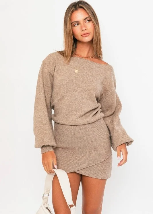 Chestnut Lane Tan Mini Sweater Dress Real Fur Shearling Chenille