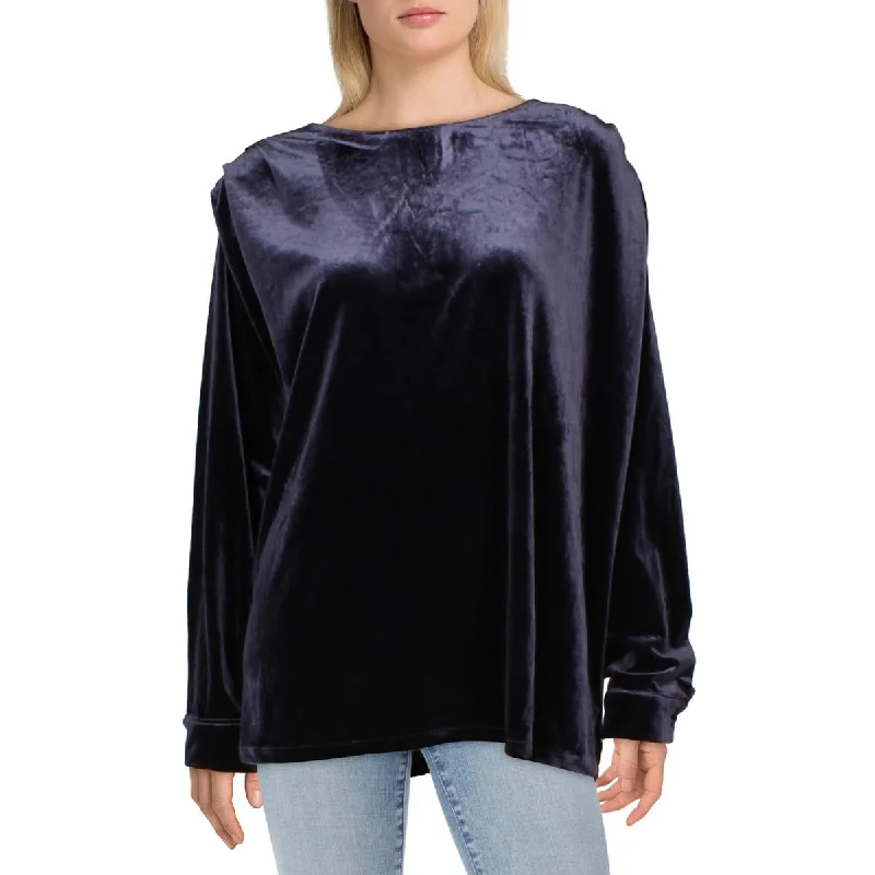 Womens Velvet Long Sleeves Pullover Top Elbow Length Sleeve