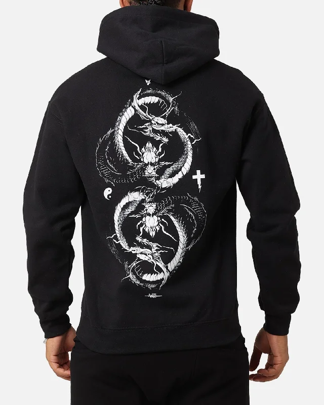 The Anti Order Double Dragon Hoodie Black/White Hoodie with Metallic Shiny Futuristic The Anti Order Double Dragon Hoodie Black/White Hoodie with Metallic Shiny Futuristic