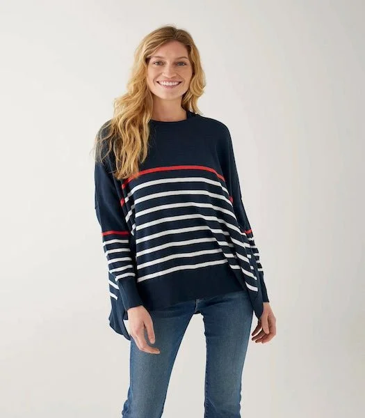 Amour Scarlet & Navy Striped Sweater by Mer Sea Seamless Knitted Crochet