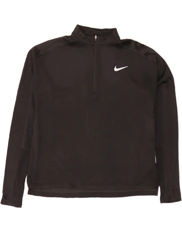 NIKE Womens Dri Fit Zip Neck Pullover Tracksuit Top UK 14 Medium Black High Neck Pullover