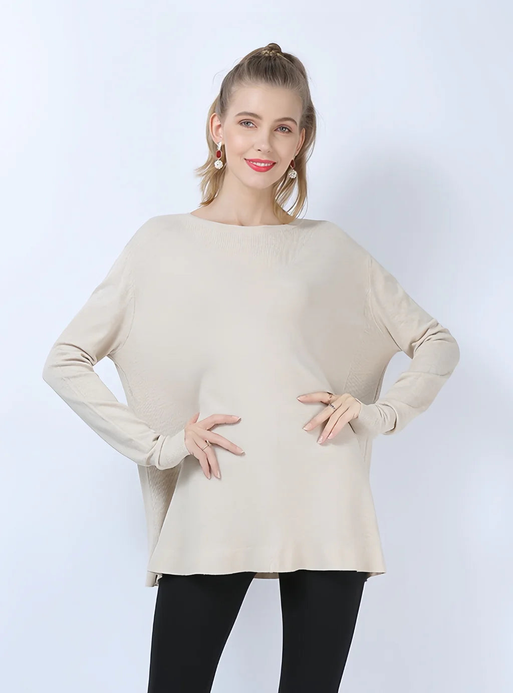 CLASSY LOOSE LONG SLEEVE PULLOVER SWEATER Sarouel Sleeve Pullover