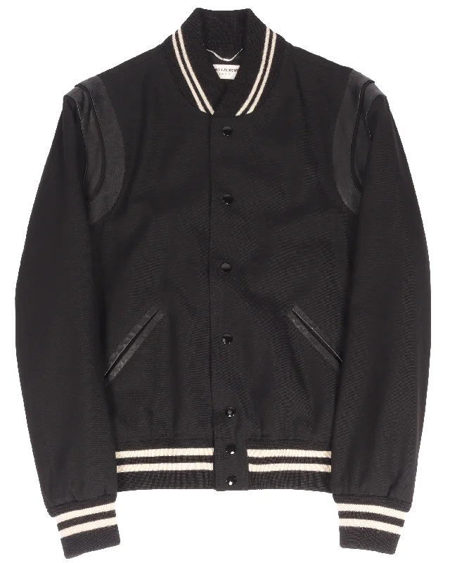 FW15 Leather & Wool Teddy Jacket Oversized Jacket Tailored Jacket Straight Jacket