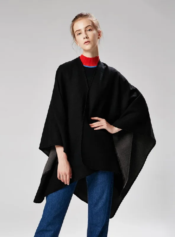 SOLID COLOR CASHMERE LIKE CAPE WITH LARGE SPLIT SHAWL Luxurious Cashmere Shawl Wrap