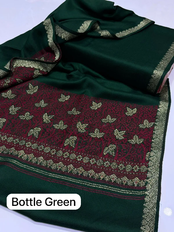 Elegant And Beautiful Bottle Green Pashmina Shawl Comfortable Embroidered Shawl