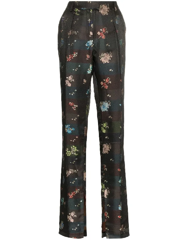 Juno Floral-Jacquard Trousers Trousers Bootcut Casual