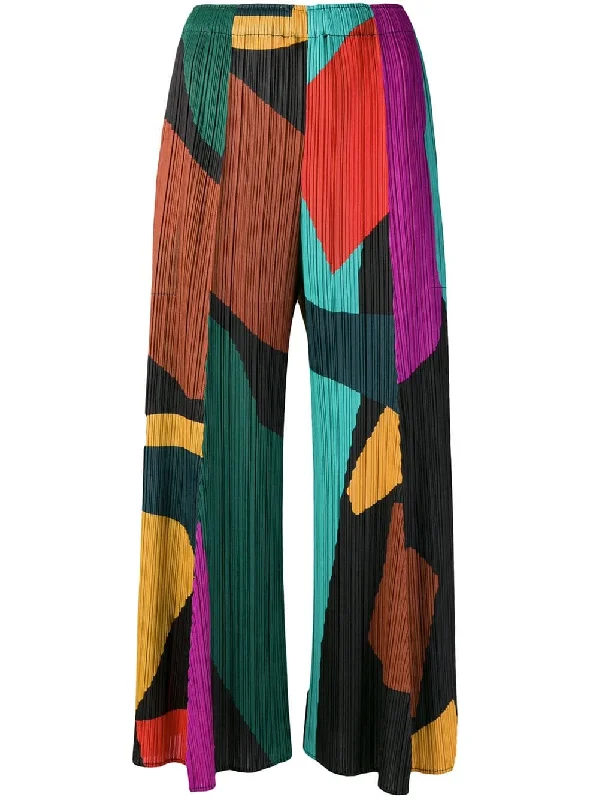 micro-pleated colour-block trousers Trousers Summer Linen