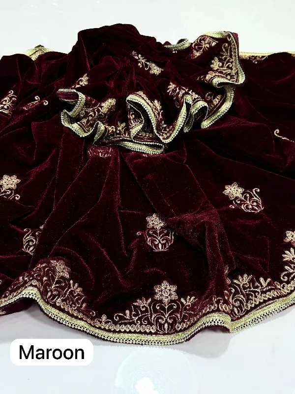 Elegant And Beautiful Velvet Shawl Maroon Trendy Knitted Shawl Wrap