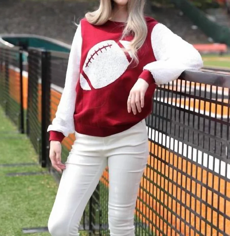 Football Sequin Sleeve Pullover In Crimson/white Square Neck Pullover