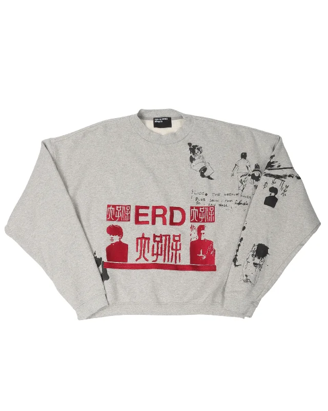 SS23 Oceanic Embroidered Crewneck Sweatshirt Hoodie with Hem Raw Edge Edgy Unfinished