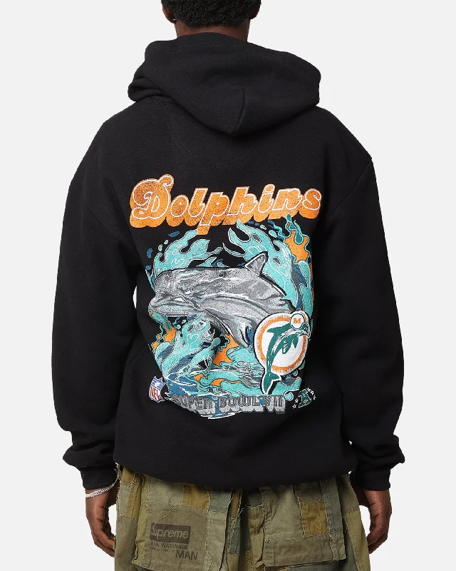 Mitchell & Ness Miami Dolphins 'Alter Ego' Flames Hoodie Faded Black Hoodie with Illustration Artistic Creative Mitchell & Ness Miami Dolphins 'Alter Ego' Flames Hoodie Faded Black Hoodie with Illustration Artistic Creative