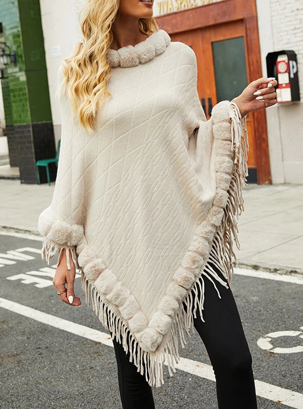 COLLAR SOLID COLORKNITTED CAPE SHAWL Classic Knit Shawl Wrap